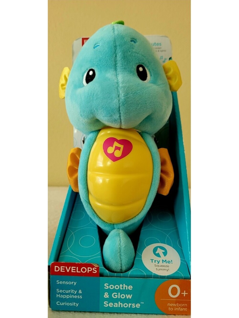 Fisher Price Soothe & Glow Musical Plush 9” Blue Seahorse 0+ newborn- infant NEW